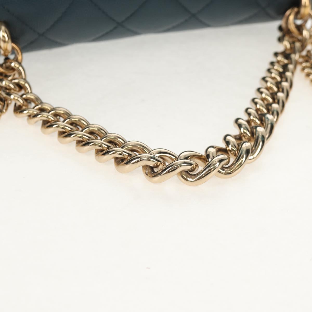 CHANEL Matelasse 20 Chain Shoulder Bag Caviar Skin Blue Gold CC Auth 143659AM