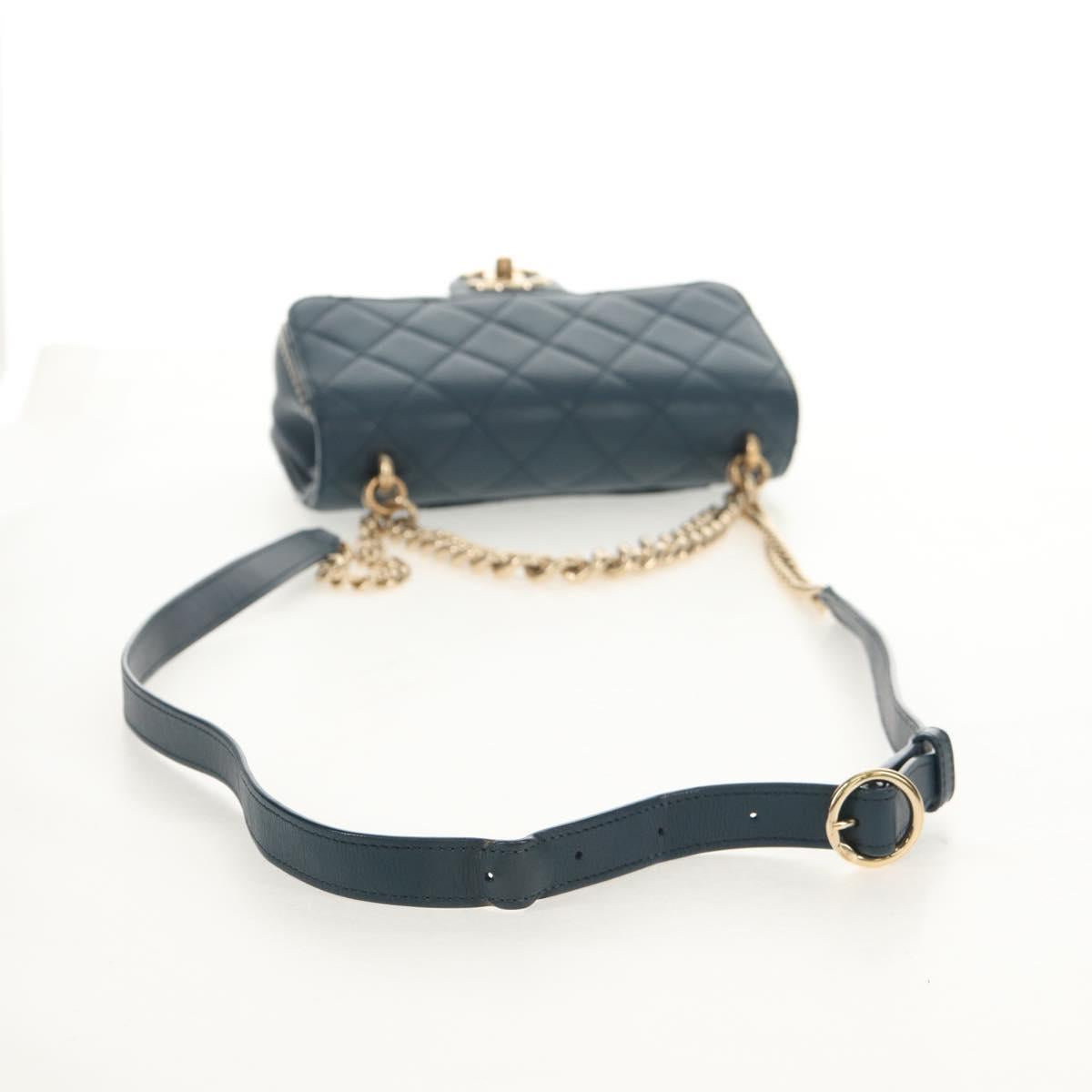 CHANEL Matelasse 20 Chain Shoulder Bag Caviar Skin Blue Gold CC Auth 143659AM
