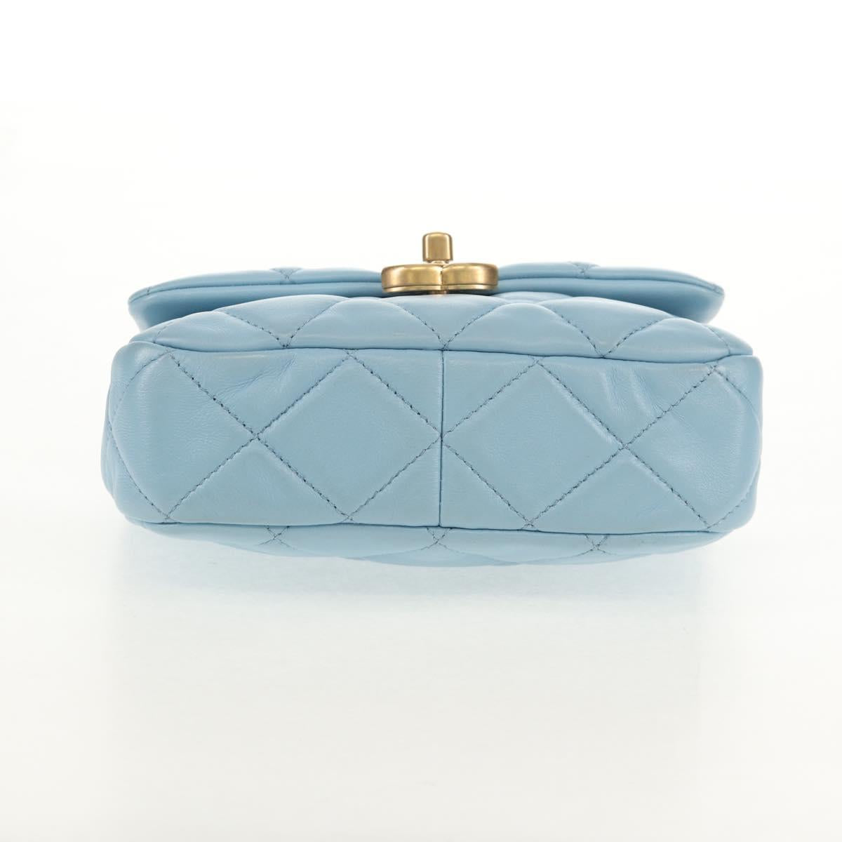 CHANEL Matelasse Chain Shoulder Bag Lamb Skin Light Blue Gold CC Auth 143660SAM