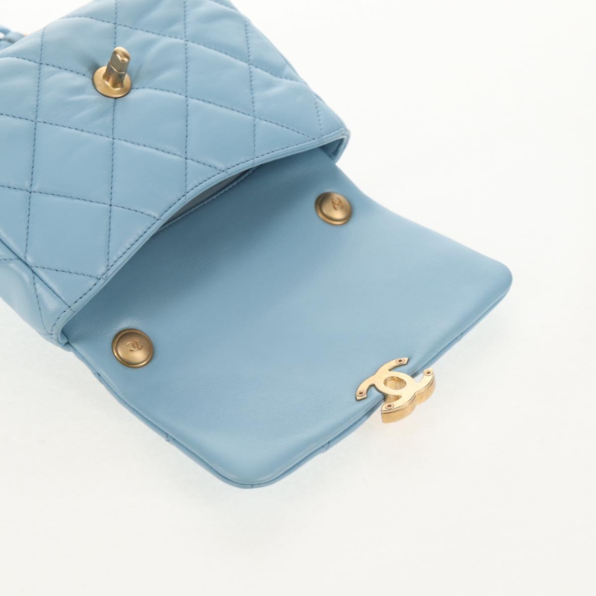 CHANEL Matelasse Chain Shoulder Bag Lamb Skin Light Blue Gold CC Auth 143660SAM