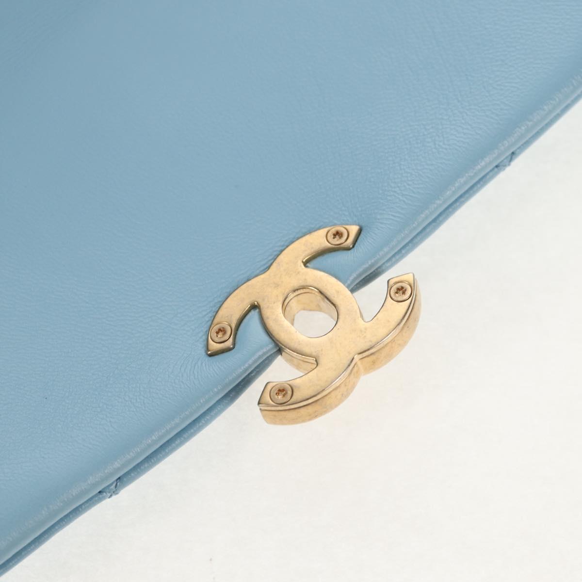 CHANEL Matelasse Chain Shoulder Bag Lamb Skin Light Blue Gold CC Auth 143660SAM