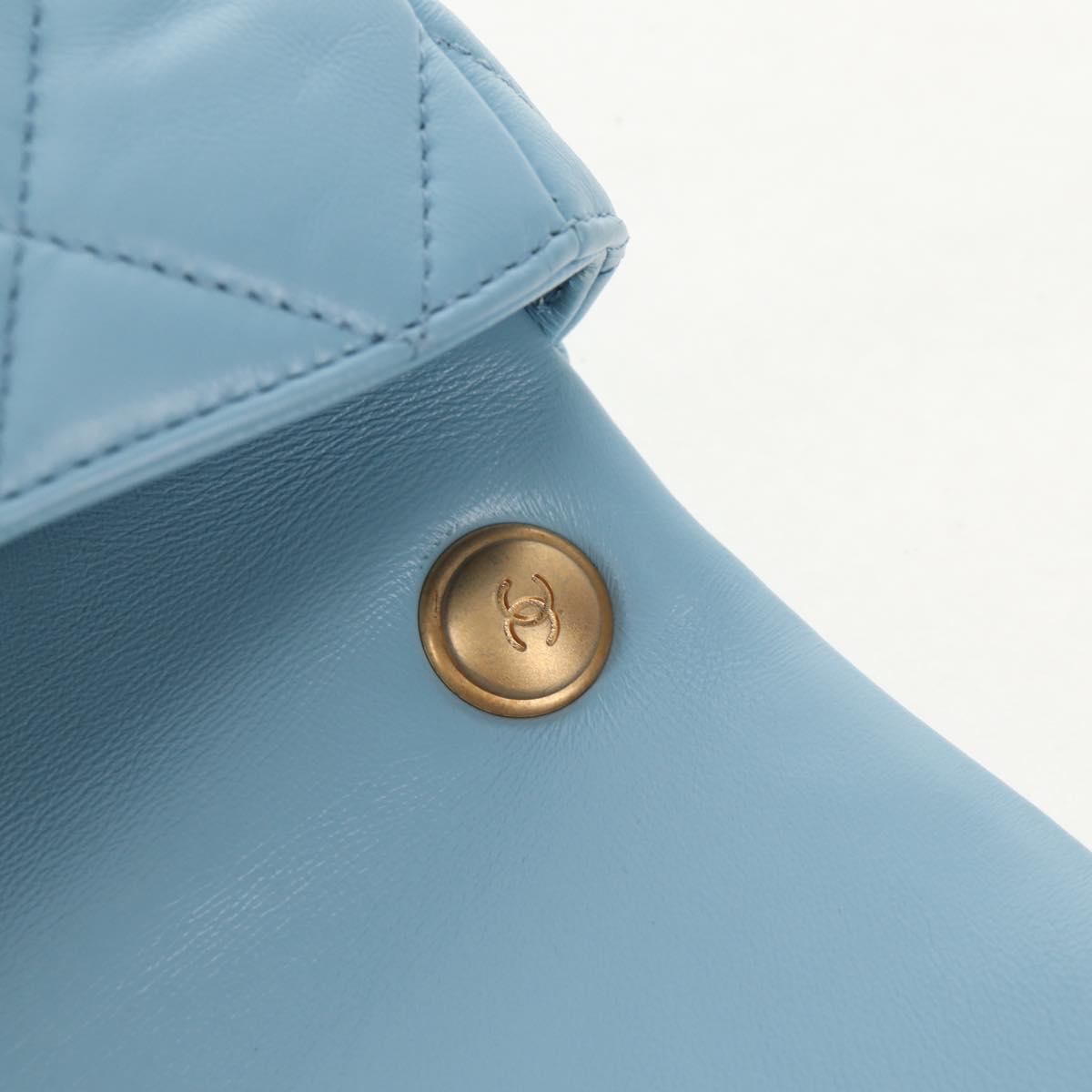CHANEL Matelasse Chain Shoulder Bag Lamb Skin Light Blue Gold CC Auth 143660SAM