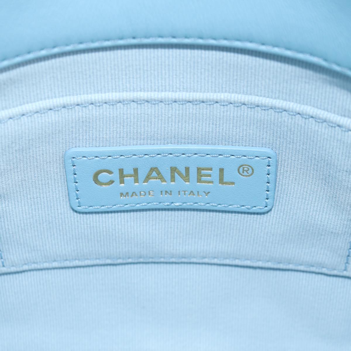 CHANEL Matelasse Chain Shoulder Bag Lamb Skin Light Blue Gold CC Auth 143660SAM