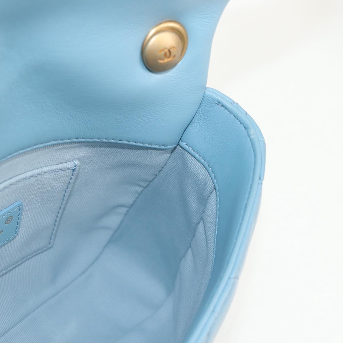 CHANEL Matelasse Chain Shoulder Bag Lamb Skin Light Blue Gold CC Auth 143660SAM