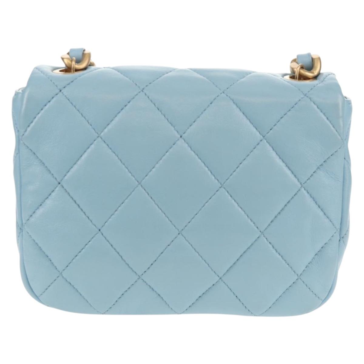CHANEL Matelasse Chain Shoulder Bag Lamb Skin Light Blue Gold CC Auth 143660SAM