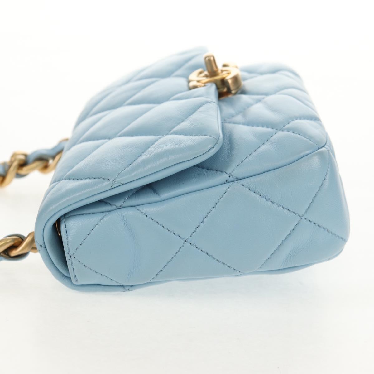 CHANEL Matelasse Chain Shoulder Bag Lamb Skin Light Blue Gold CC Auth 143660SAM