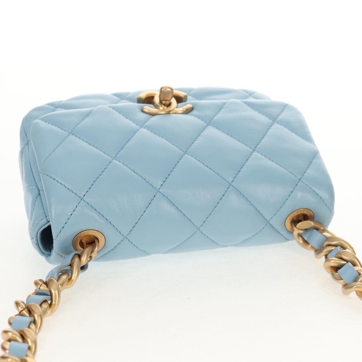 CHANEL Matelasse Chain Shoulder Bag Lamb Skin Light Blue Gold CC Auth 143660SAM