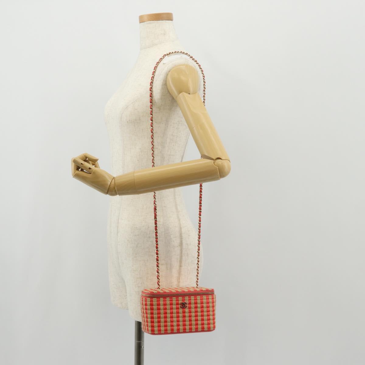 CHANEL Chain Shoulder Bag Raffia Beige Gold CC Auth 143661SAM