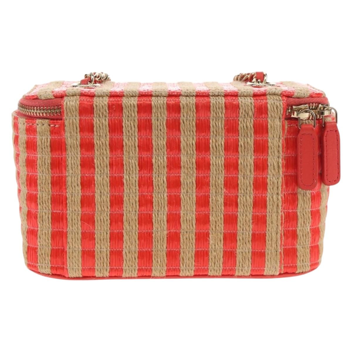 CHANEL Chain Shoulder Bag Raffia Beige Gold CC Auth 143661SAM