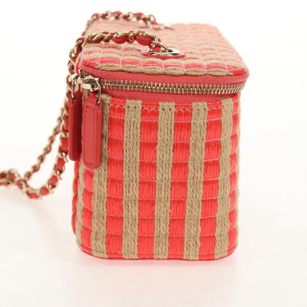 CHANEL Chain Shoulder Bag Raffia Beige Gold CC Auth 143661SAM