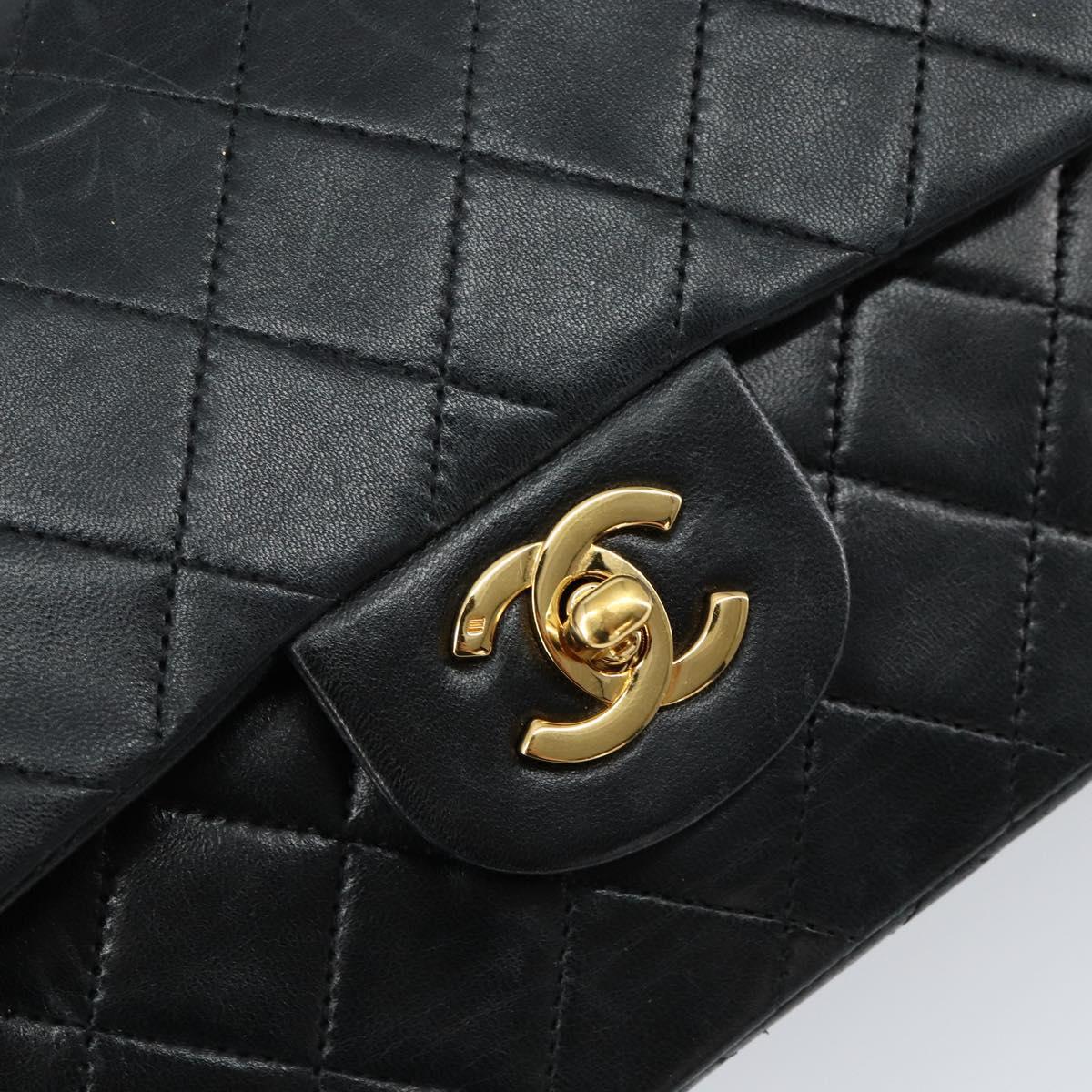 CHANEL Matelasse 23 Chain Shoulder Bag Lamb Skin Black Gold CC Auth 143662AV