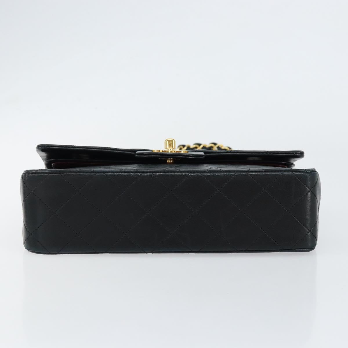 CHANEL Matelasse 23 Chain Shoulder Bag Lamb Skin Black Gold CC Auth 143662AV