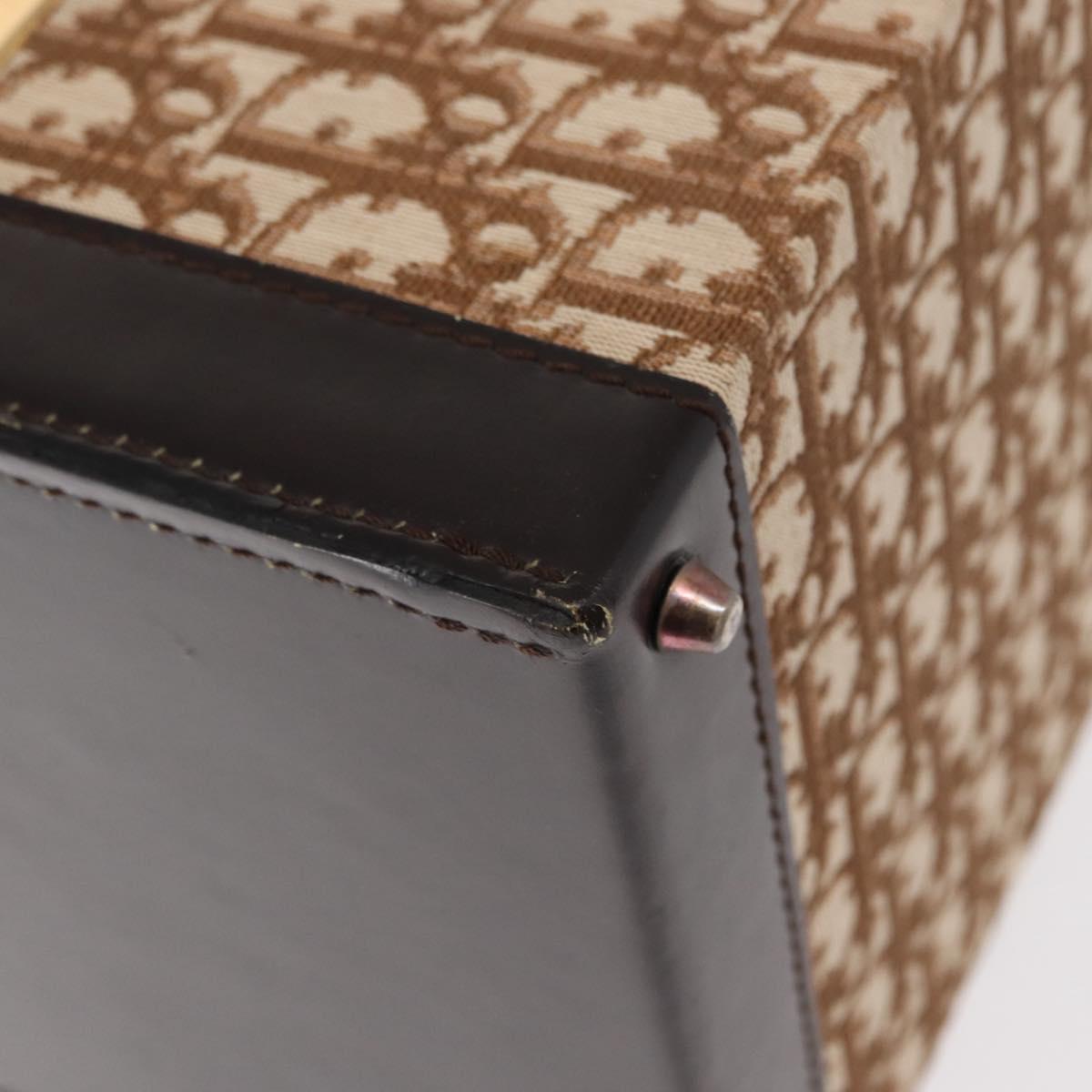Christian Dior Trotter Canvas Vanity Hand Bag Beige Gold Auth 143663V