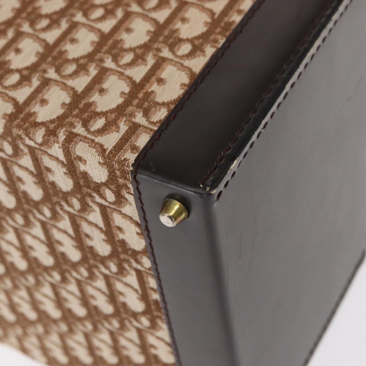 Christian Dior Trotter Canvas Vanity Hand Bag Beige Gold Auth 143663V