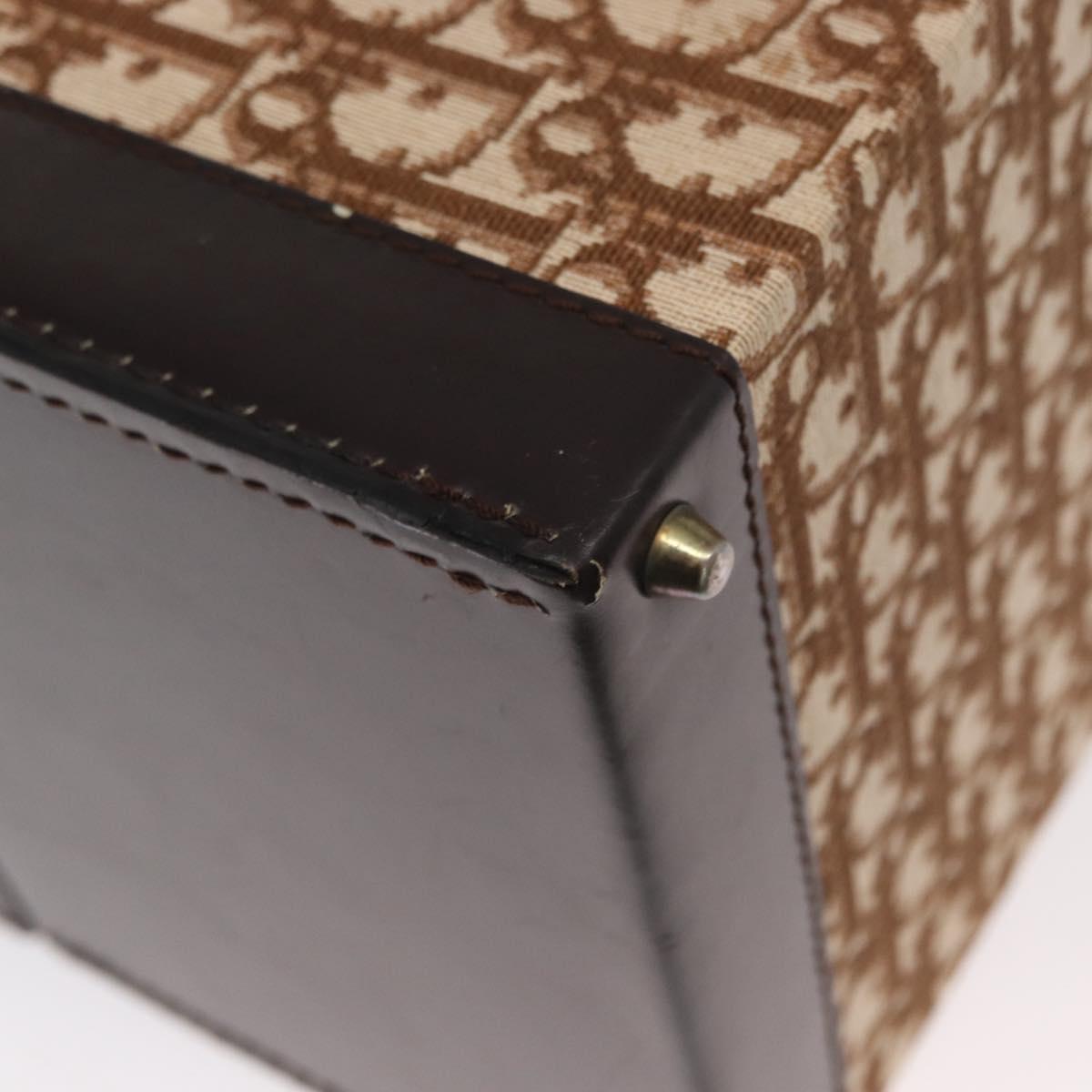 Christian Dior Trotter Canvas Vanity Hand Bag Beige Gold Auth 143663V