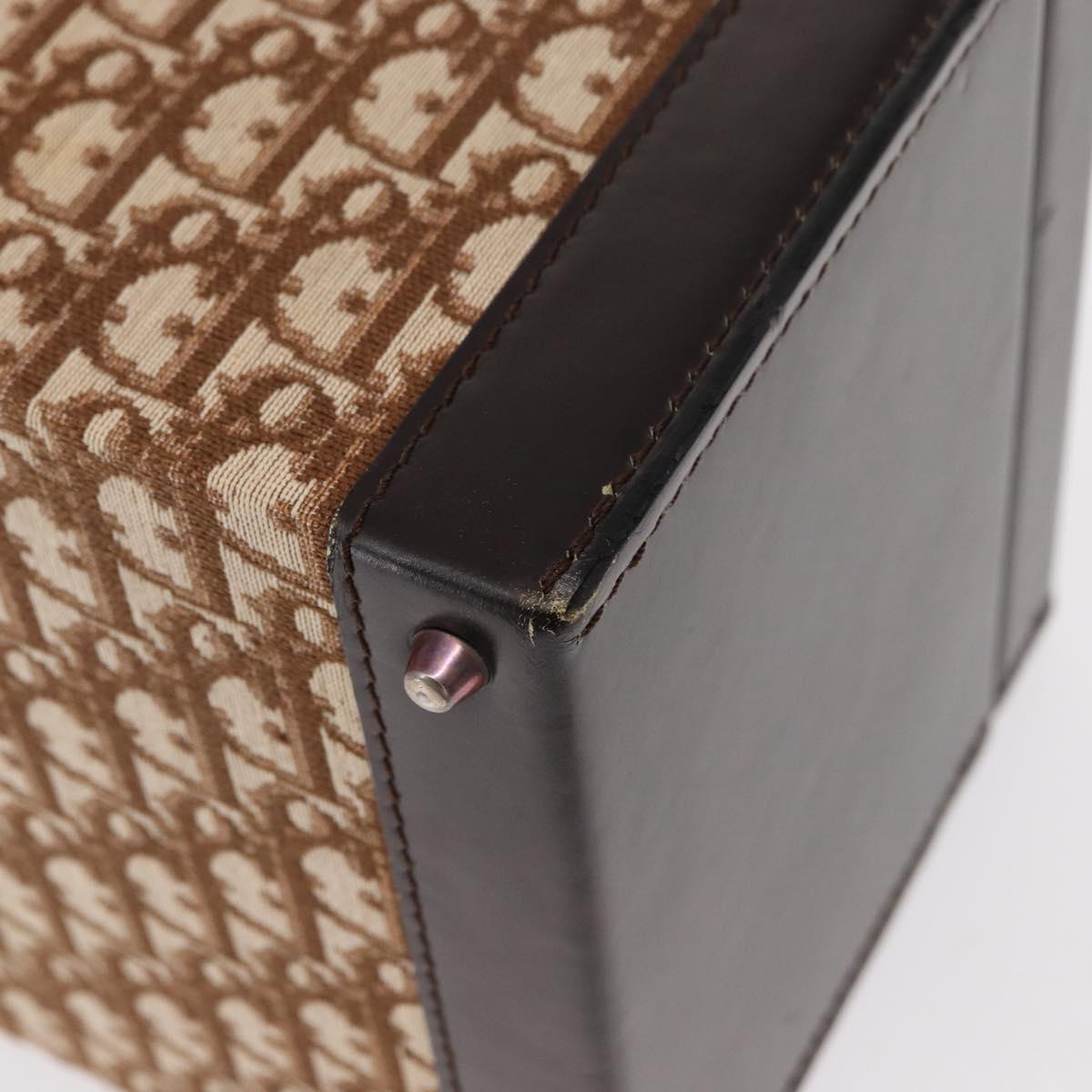 Christian Dior Trotter Canvas Vanity Hand Bag Beige Gold Auth 143663V