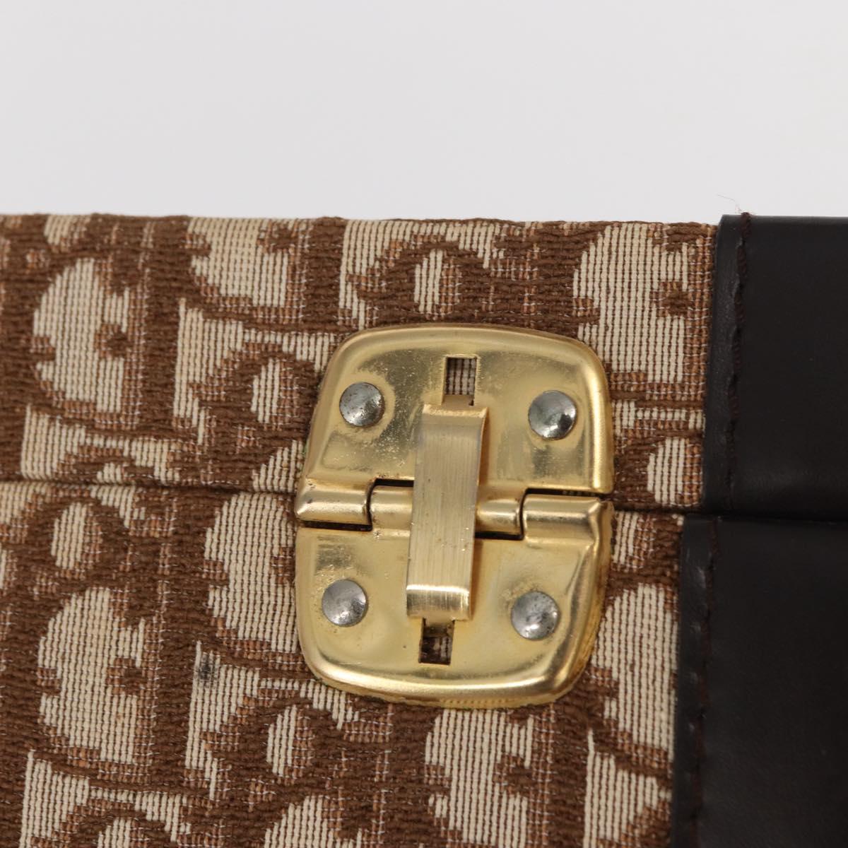 Christian Dior Trotter Canvas Vanity Hand Bag Beige Gold Auth 143663V