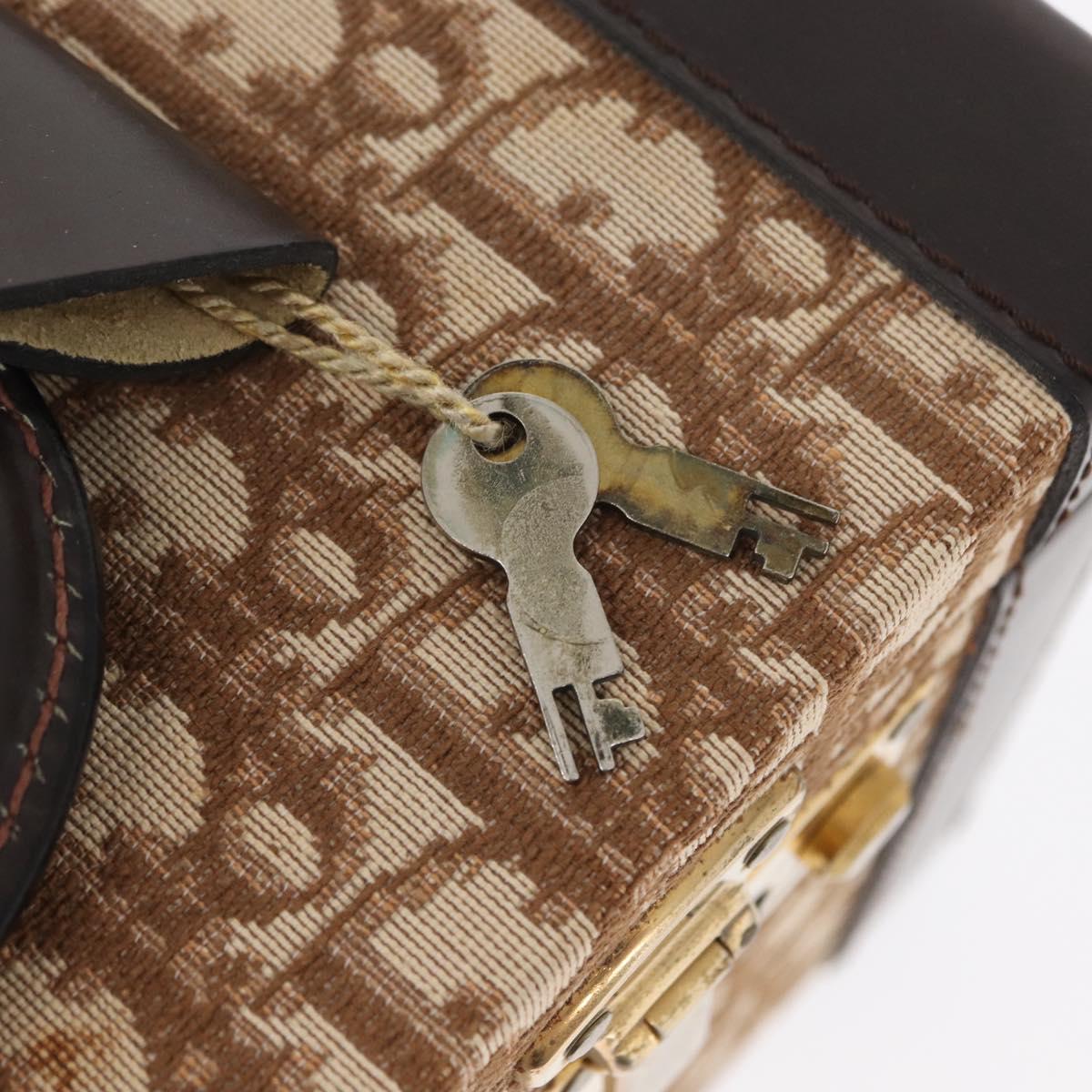 Christian Dior Trotter Canvas Vanity Hand Bag Beige Gold Auth 143663V