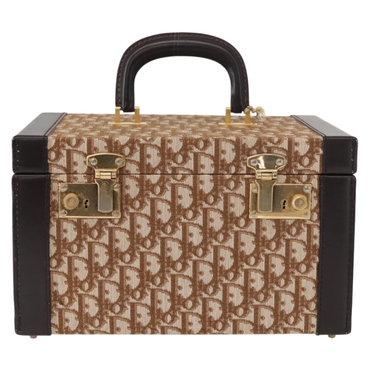 Christian Dior Trotter Canvas Vanity Hand Bag Beige Gold Auth 143663V