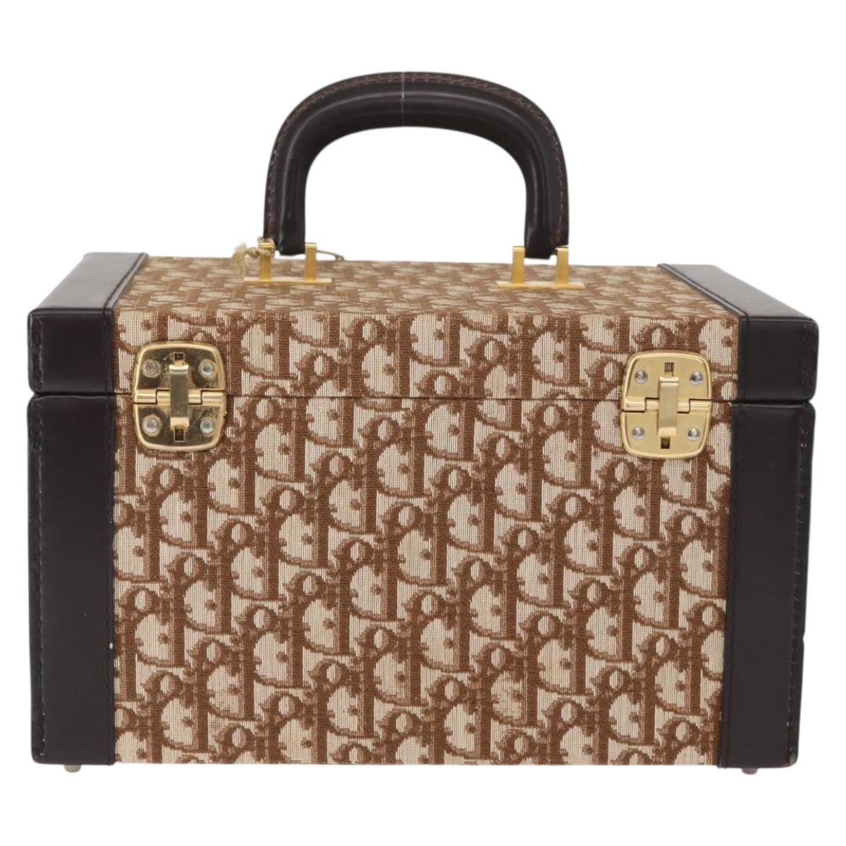 Christian Dior Trotter Canvas Vanity Hand Bag Beige Gold Auth 143663V