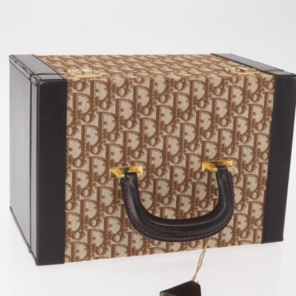 Christian Dior Trotter Canvas Vanity Hand Bag Beige Gold Auth 143663V
