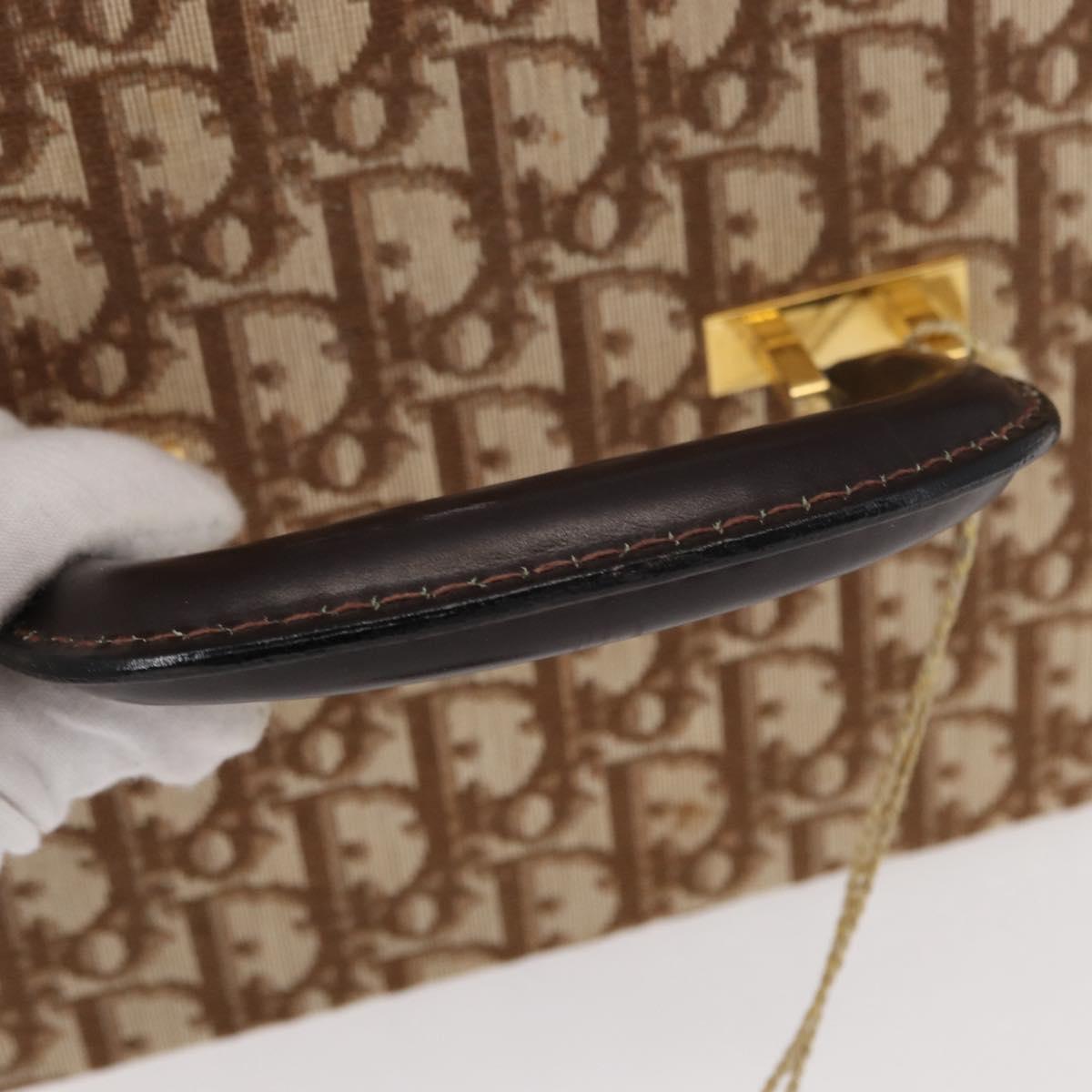 Christian Dior Trotter Canvas Vanity Hand Bag Beige Gold Auth 143663V