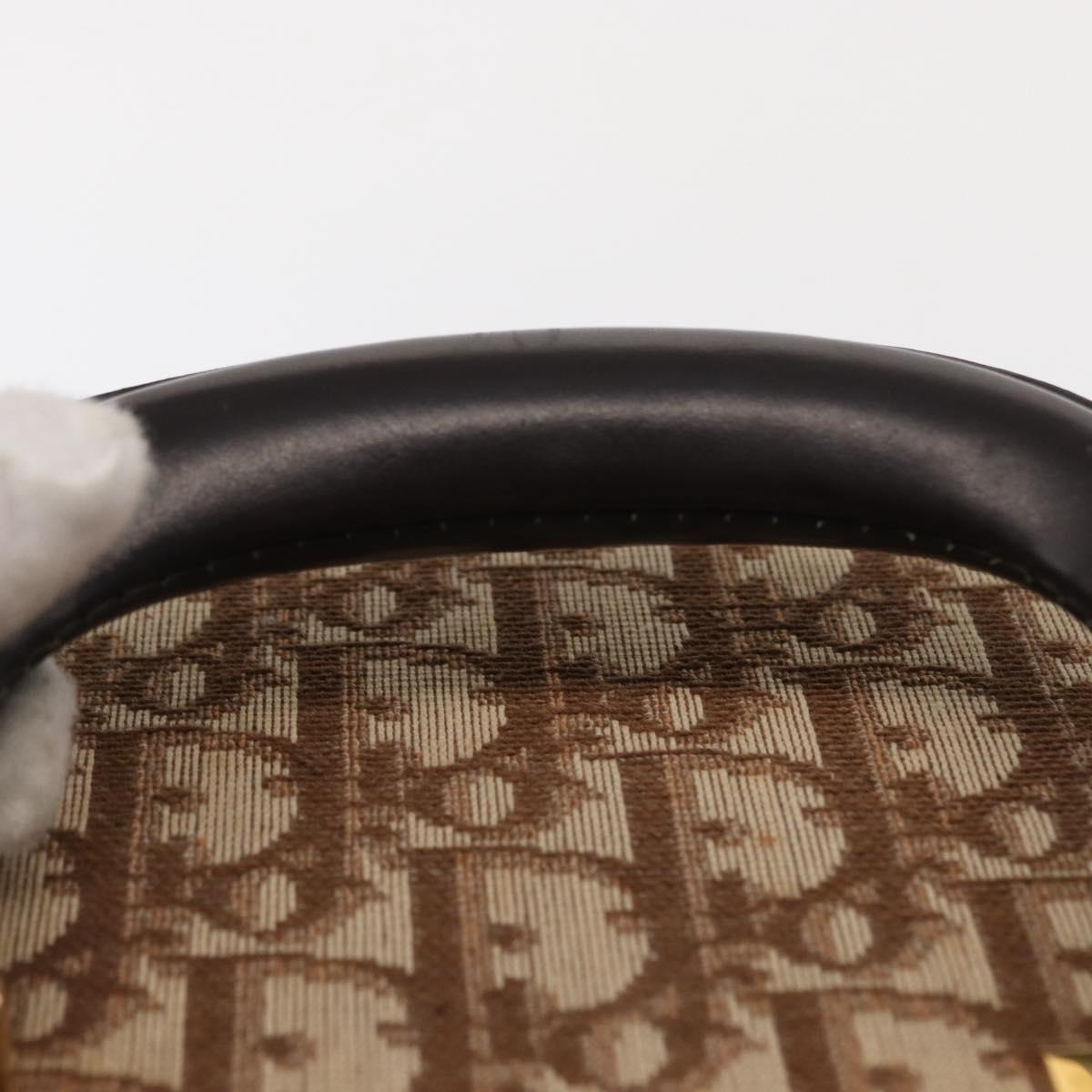 Christian Dior Trotter Canvas Vanity Hand Bag Beige Gold Auth 143663V