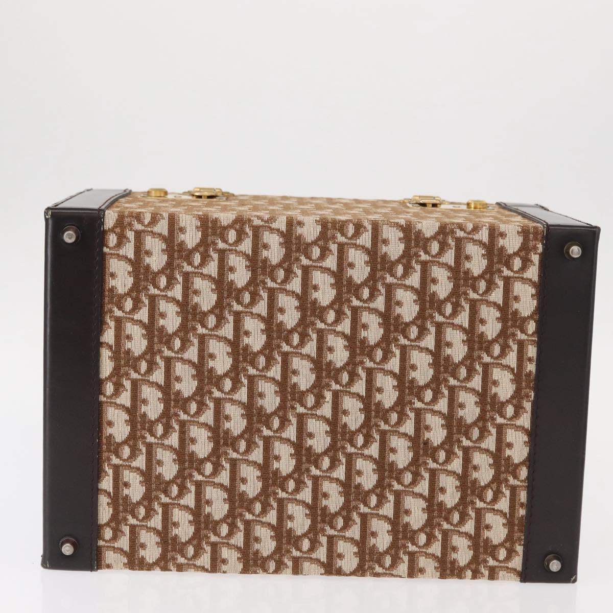 Christian Dior Trotter Canvas Vanity Hand Bag Beige Gold Auth 143663V