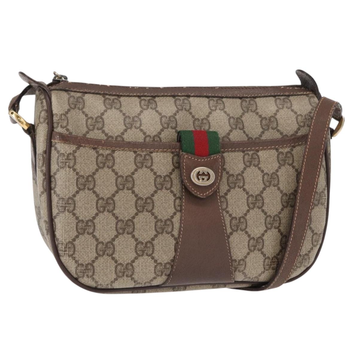 GUCCI GG Supreme Web Sherry Line Bag PVC Beige Gold 89 02 032 Auth 143664