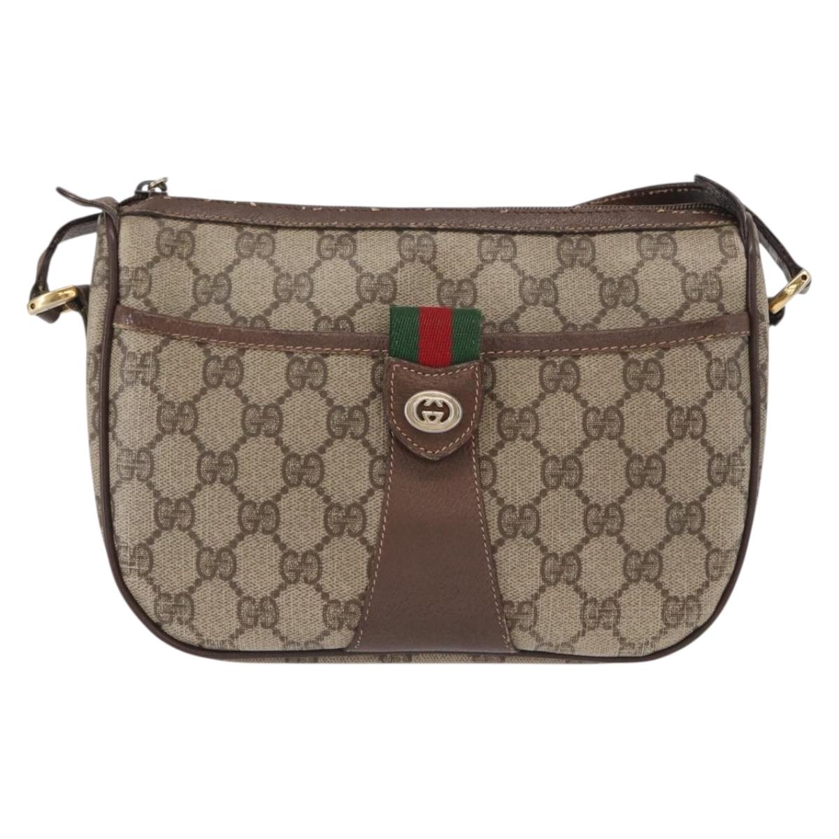 GUCCI GG Supreme Web Sherry Line Bag PVC Beige Gold 89 02 032 Auth 143664