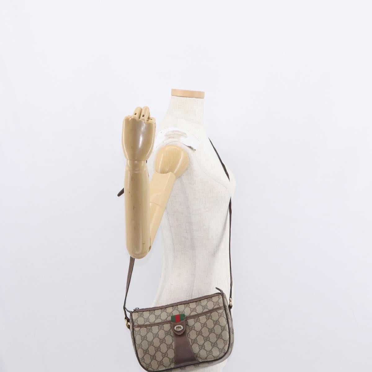 GUCCI GG Supreme Web Sherry Line Bag PVC Beige Gold 89 02 032 Auth 143664