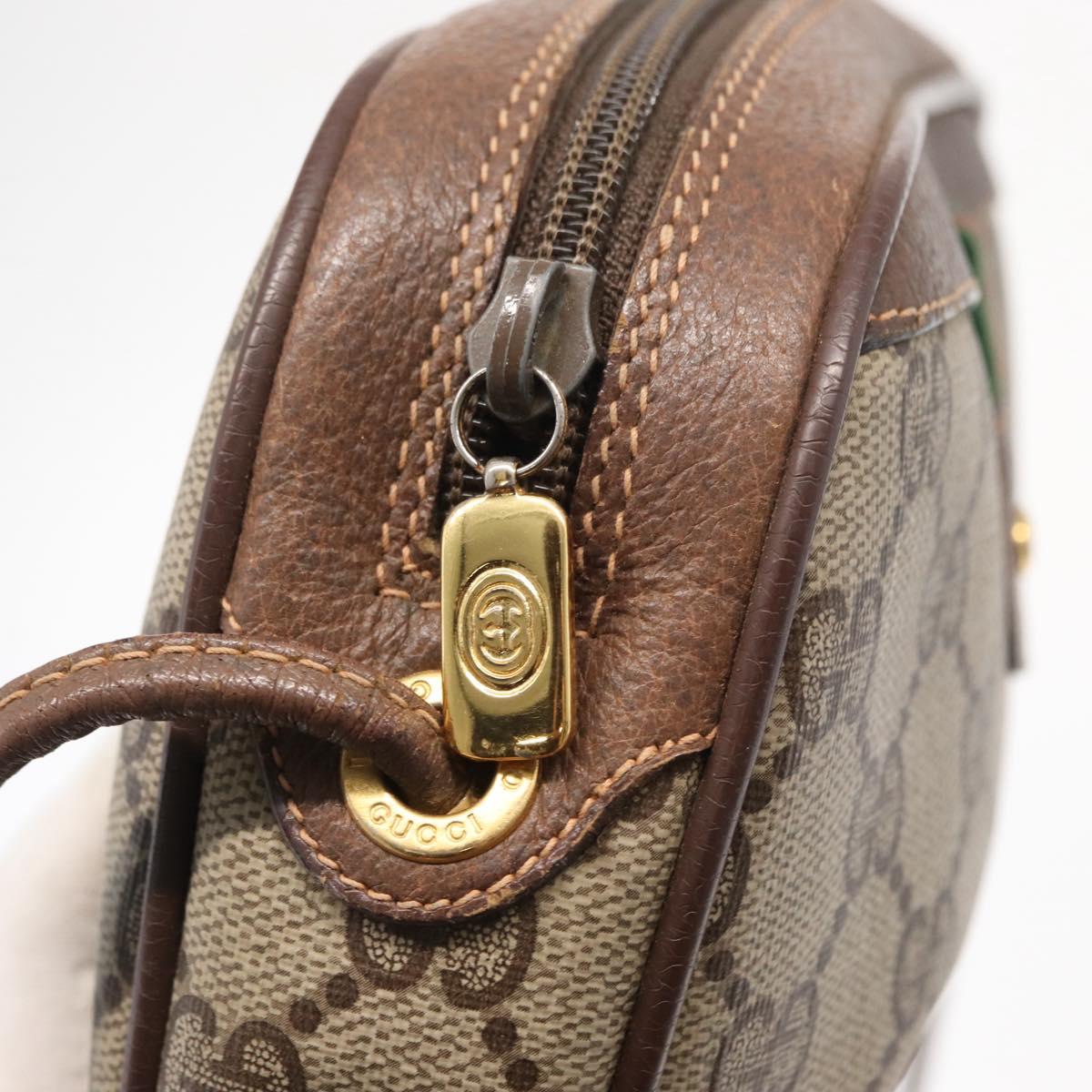 GUCCI GG Supreme Web Sherry Line Bag PVC Beige Gold 156 02 066 Auth 143665