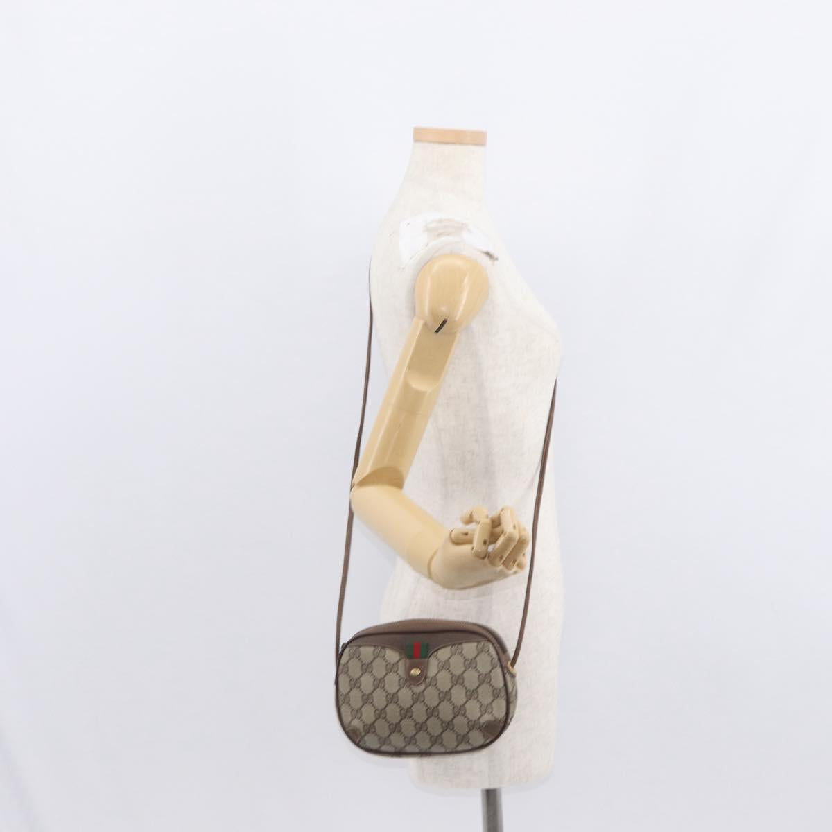 GUCCI GG Supreme Web Sherry Line Bag PVC Beige Gold 156 02 066 Auth 143665