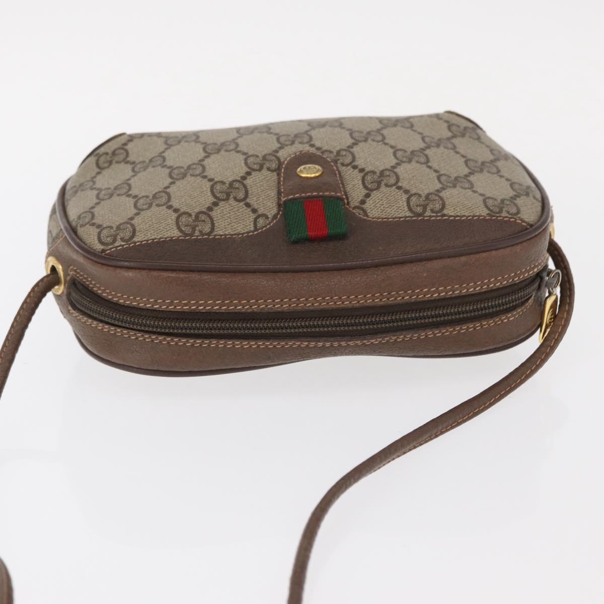 GUCCI GG Supreme Web Sherry Line Bag PVC Beige Gold 156 02 066 Auth 143665