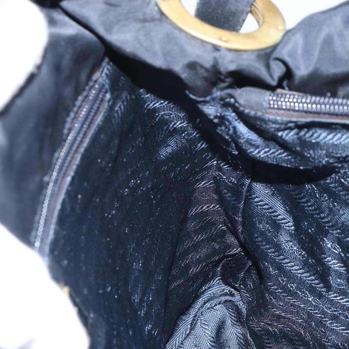 PRADA Shoulder Bag Nylon Navy Gold Auth 143666