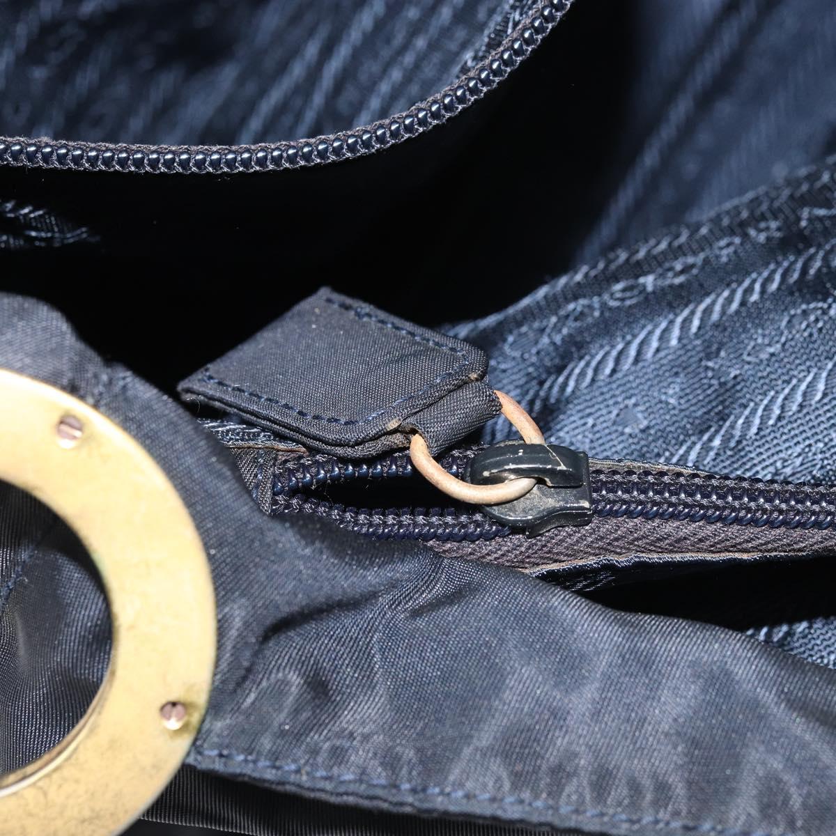 PRADA Shoulder Bag Nylon Navy Gold Auth 143666