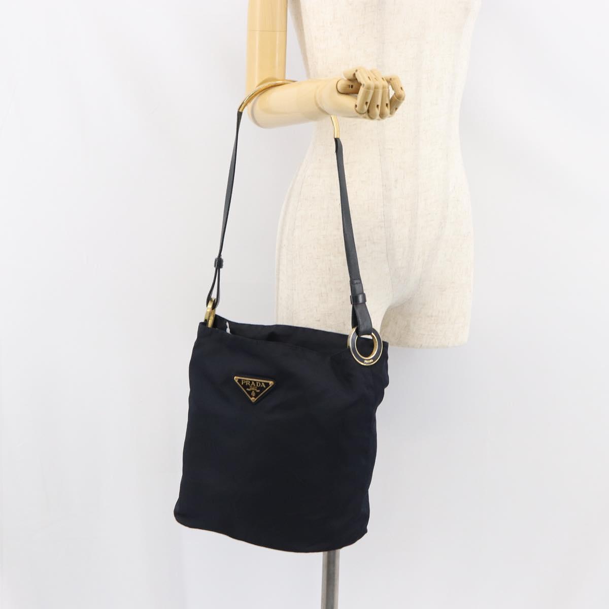PRADA Shoulder Bag Nylon Navy Gold Auth 143666