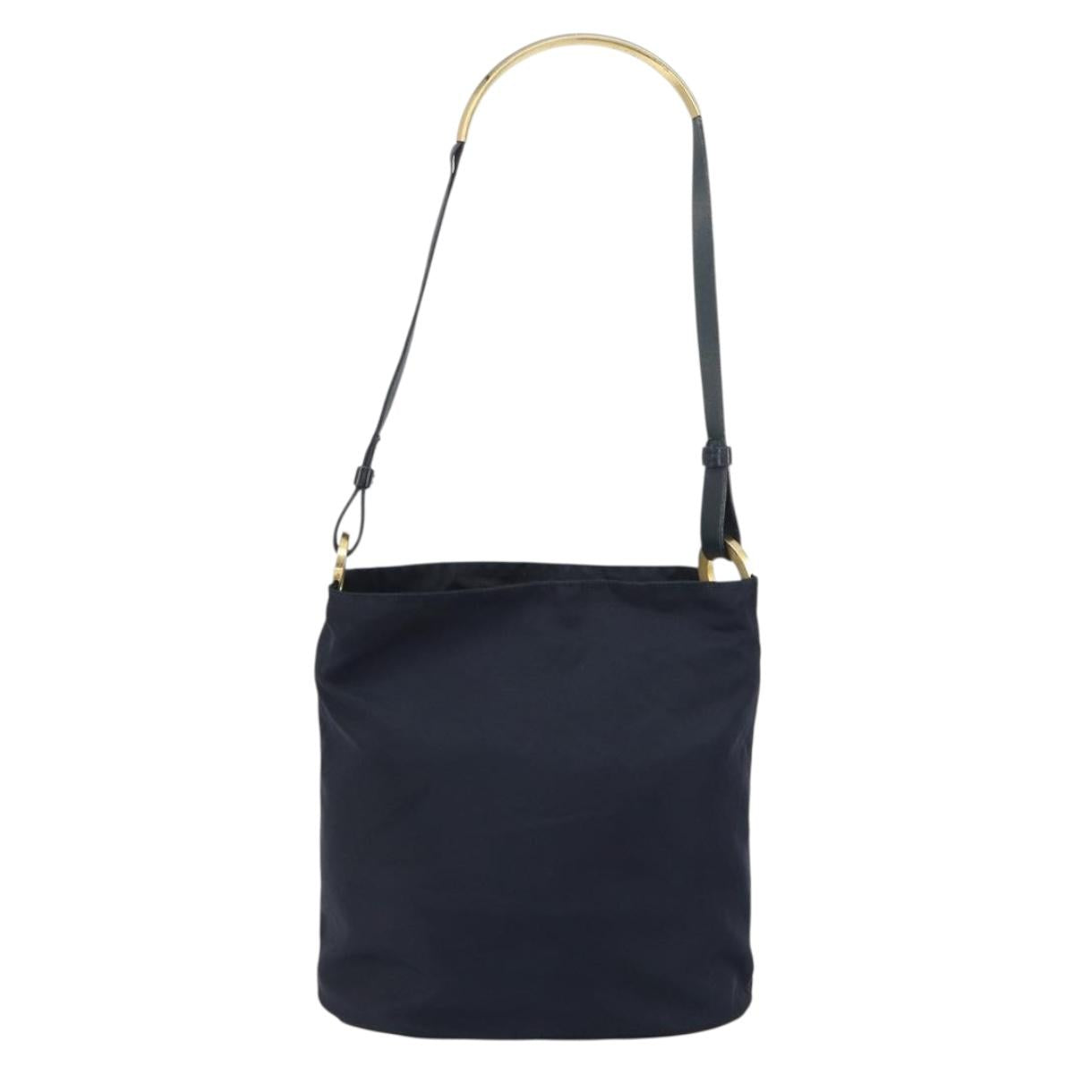 PRADA Shoulder Bag Nylon Navy Gold Auth 143666