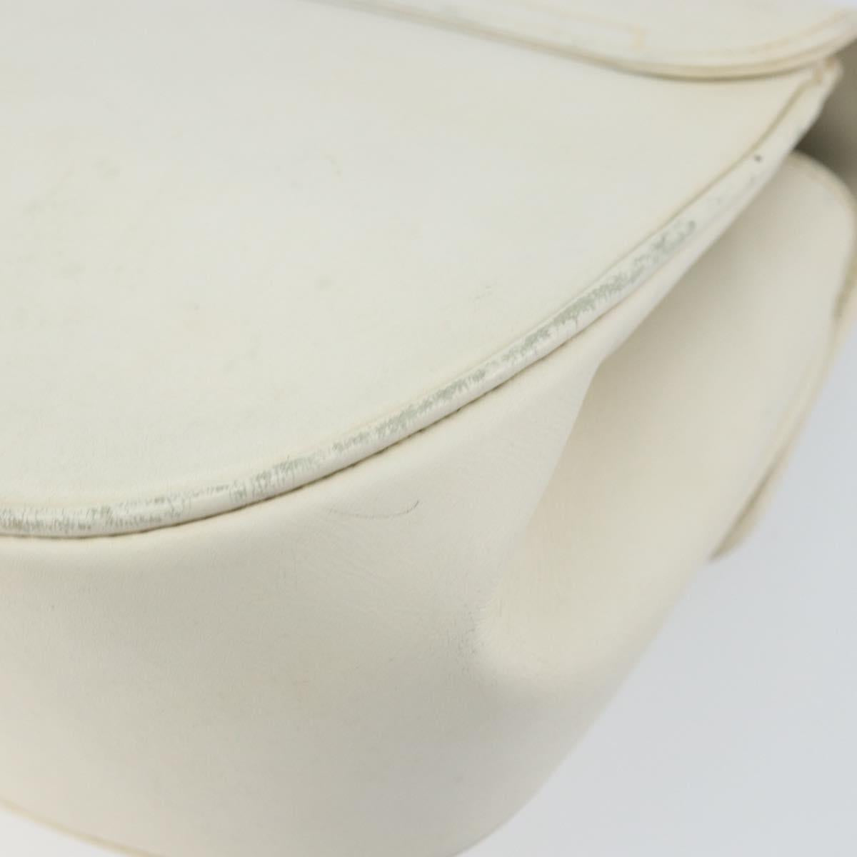 Salvatore Ferragamo Gancini Chain Shoulder Bag Leather White Gold Auth 143667