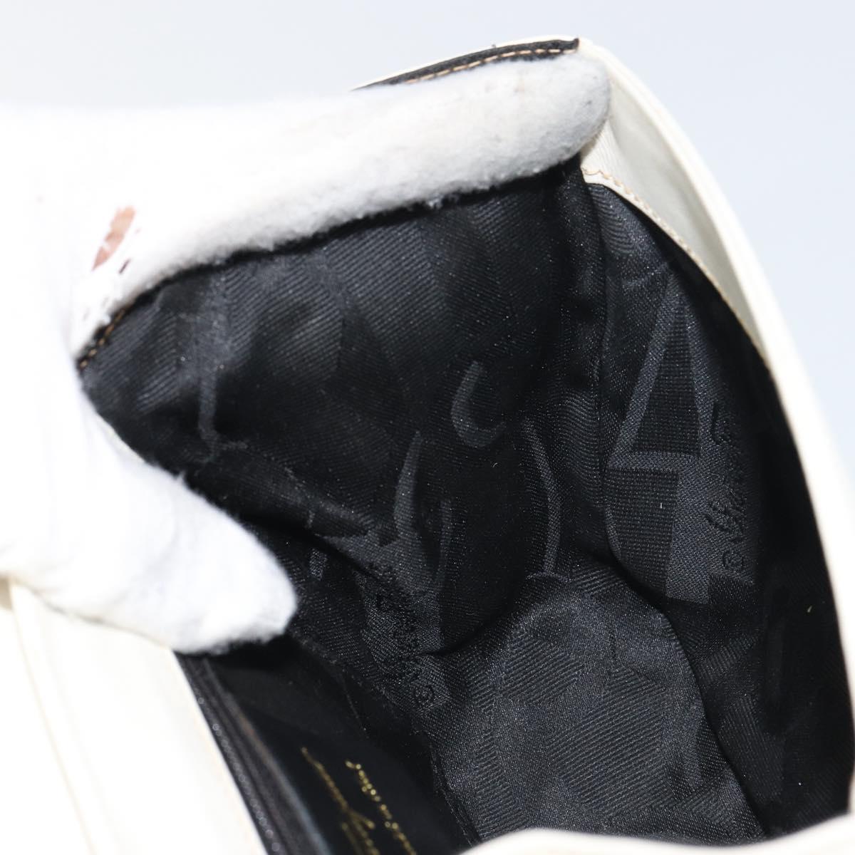 Salvatore Ferragamo Gancini Chain Shoulder Bag Leather White Gold Auth 143667