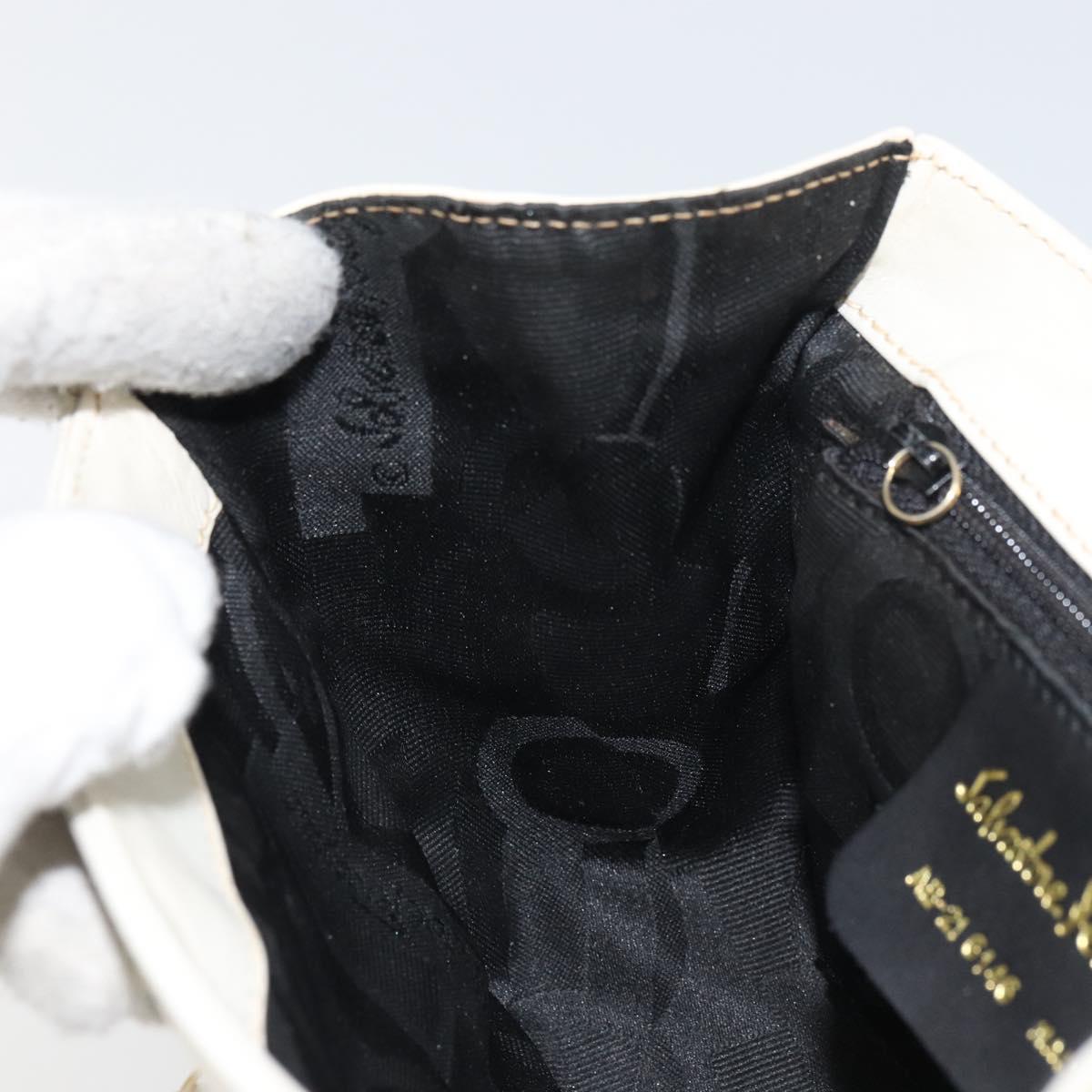 Salvatore Ferragamo Gancini Chain Shoulder Bag Leather White Gold Auth 143667