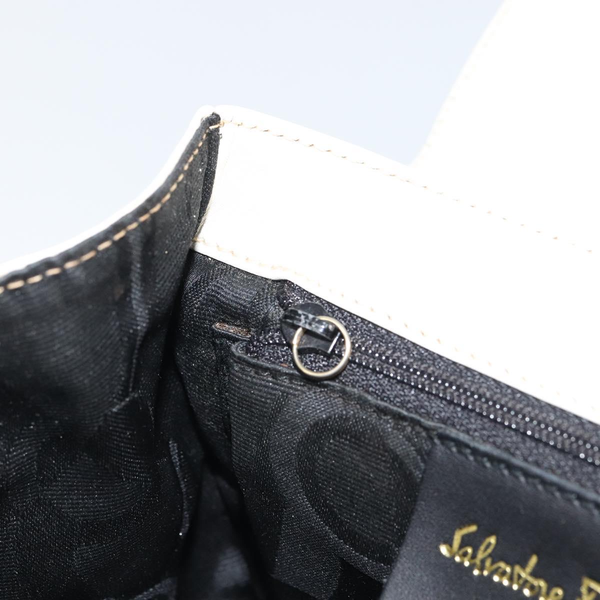 Salvatore Ferragamo Gancini Chain Shoulder Bag Leather White Gold Auth 143667