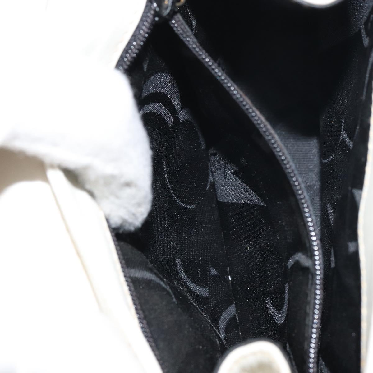 Salvatore Ferragamo Gancini Chain Shoulder Bag Leather White Gold Auth 143667