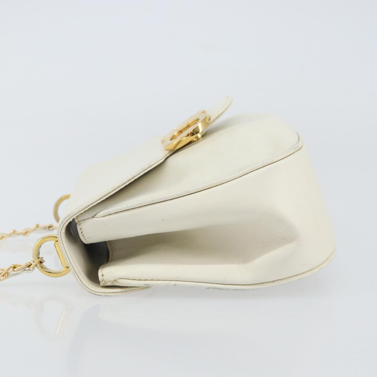 Salvatore Ferragamo Gancini Chain Shoulder Bag Leather White Gold Auth 143667