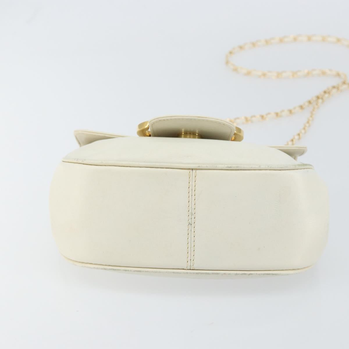 Salvatore Ferragamo Gancini Chain Shoulder Bag Leather White Gold Auth 143667