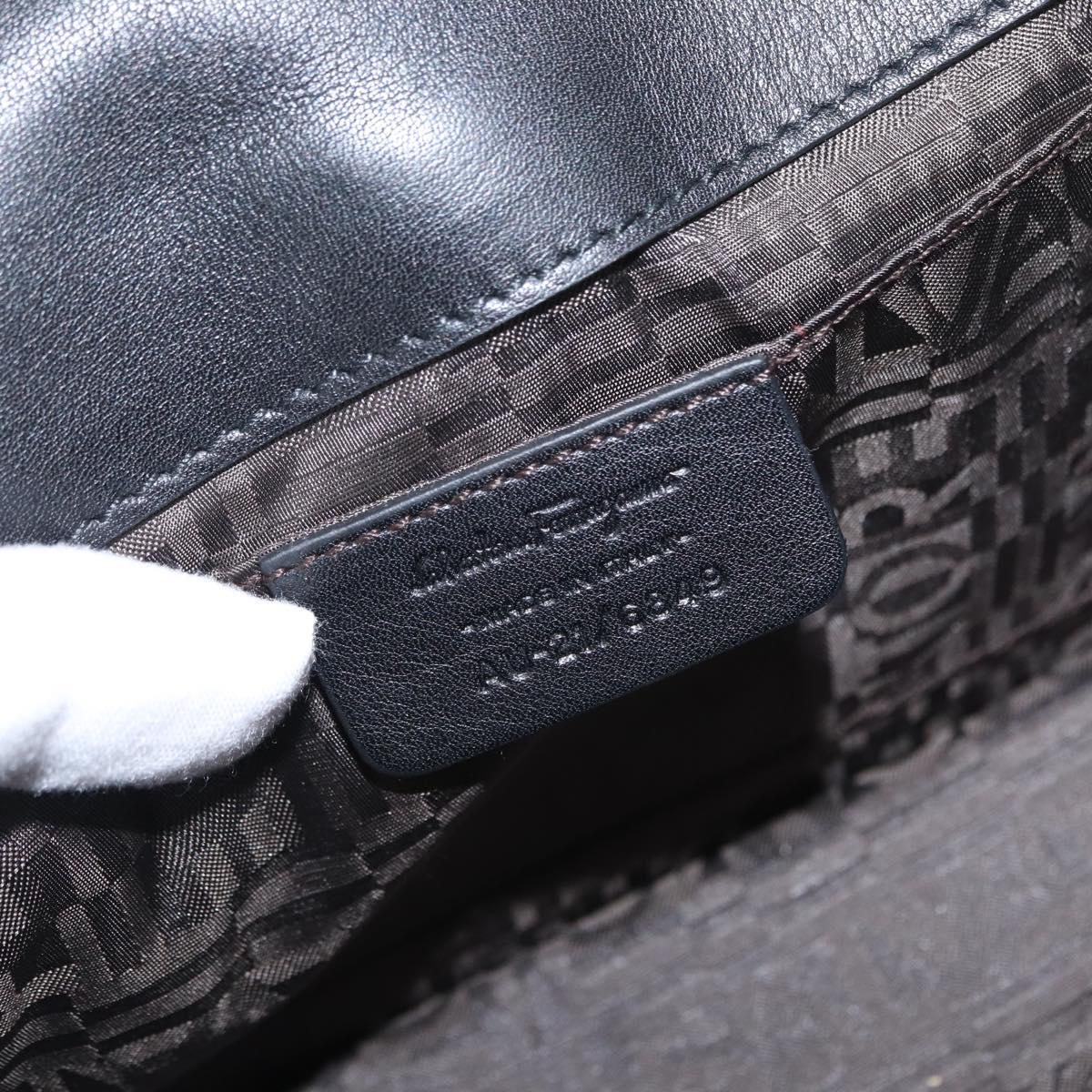 Salvatore Ferragamo Chain Gancini Shoulder Bag Enamel Black Silver Auth 143669