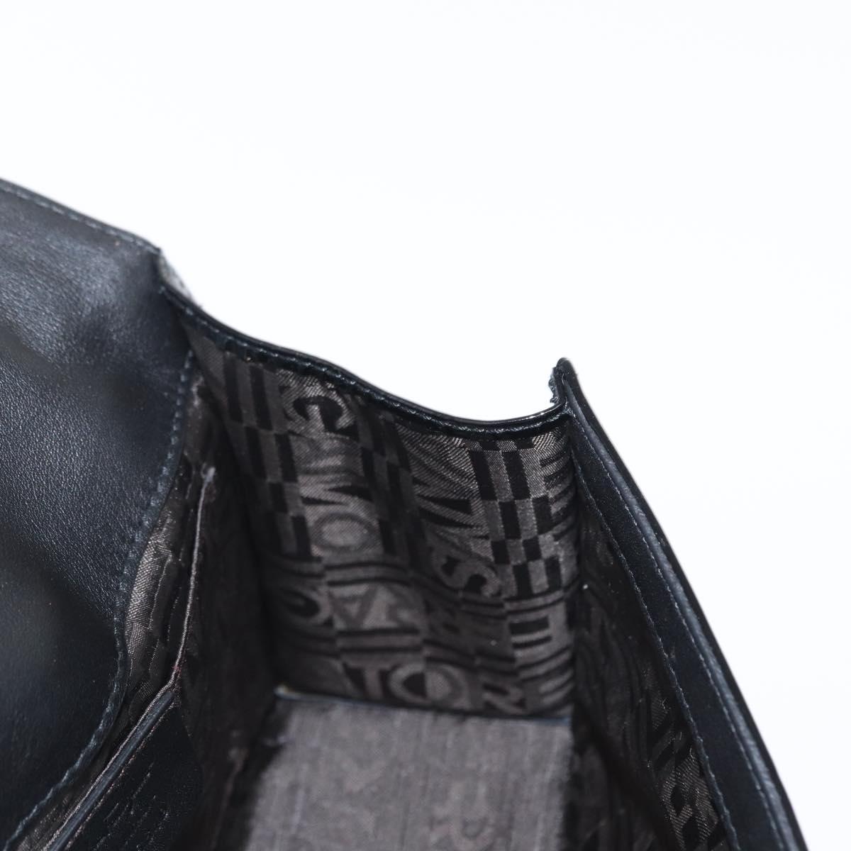 Salvatore Ferragamo Chain Gancini Shoulder Bag Enamel Black Silver Auth 143669