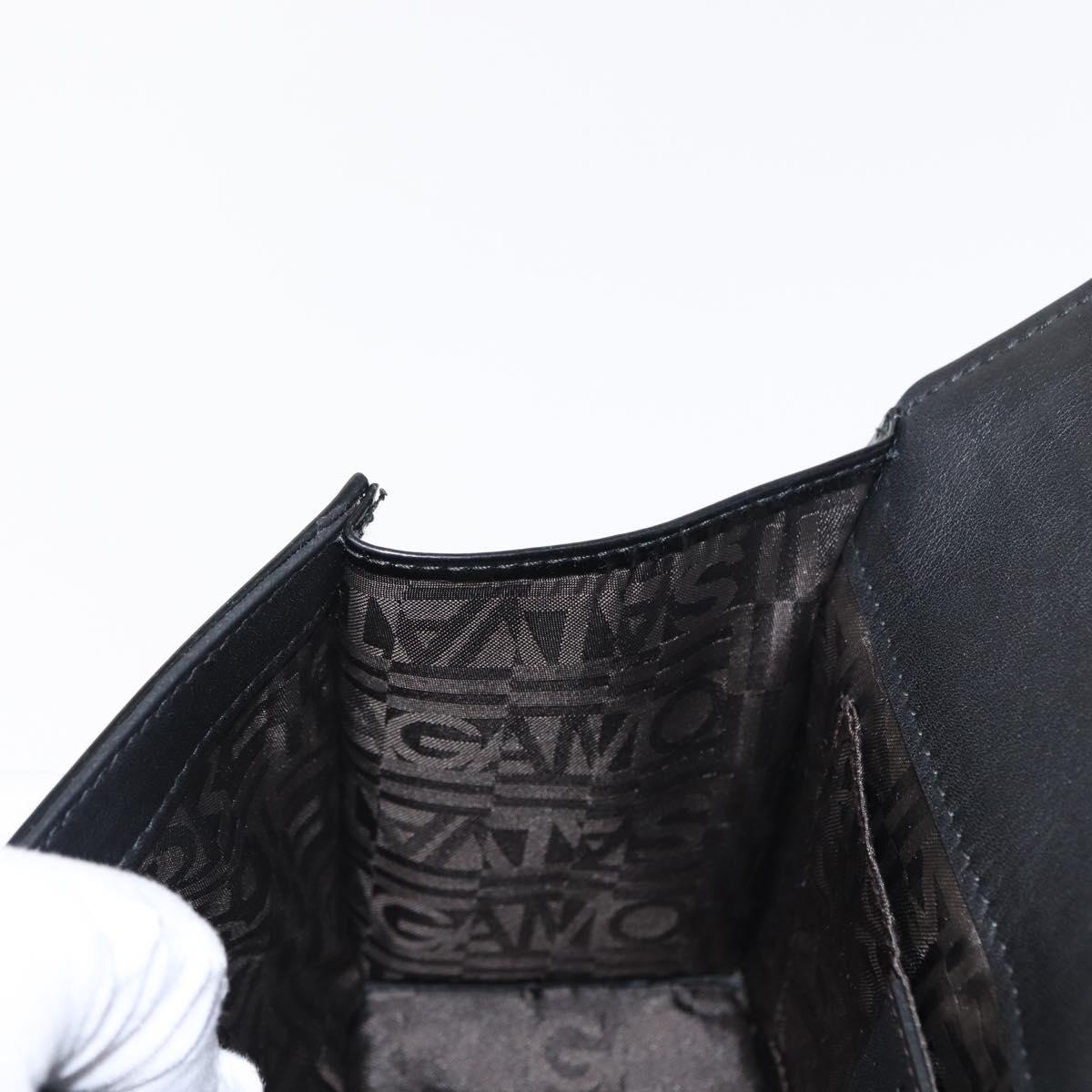 Salvatore Ferragamo Chain Gancini Shoulder Bag Enamel Black Silver Auth 143669