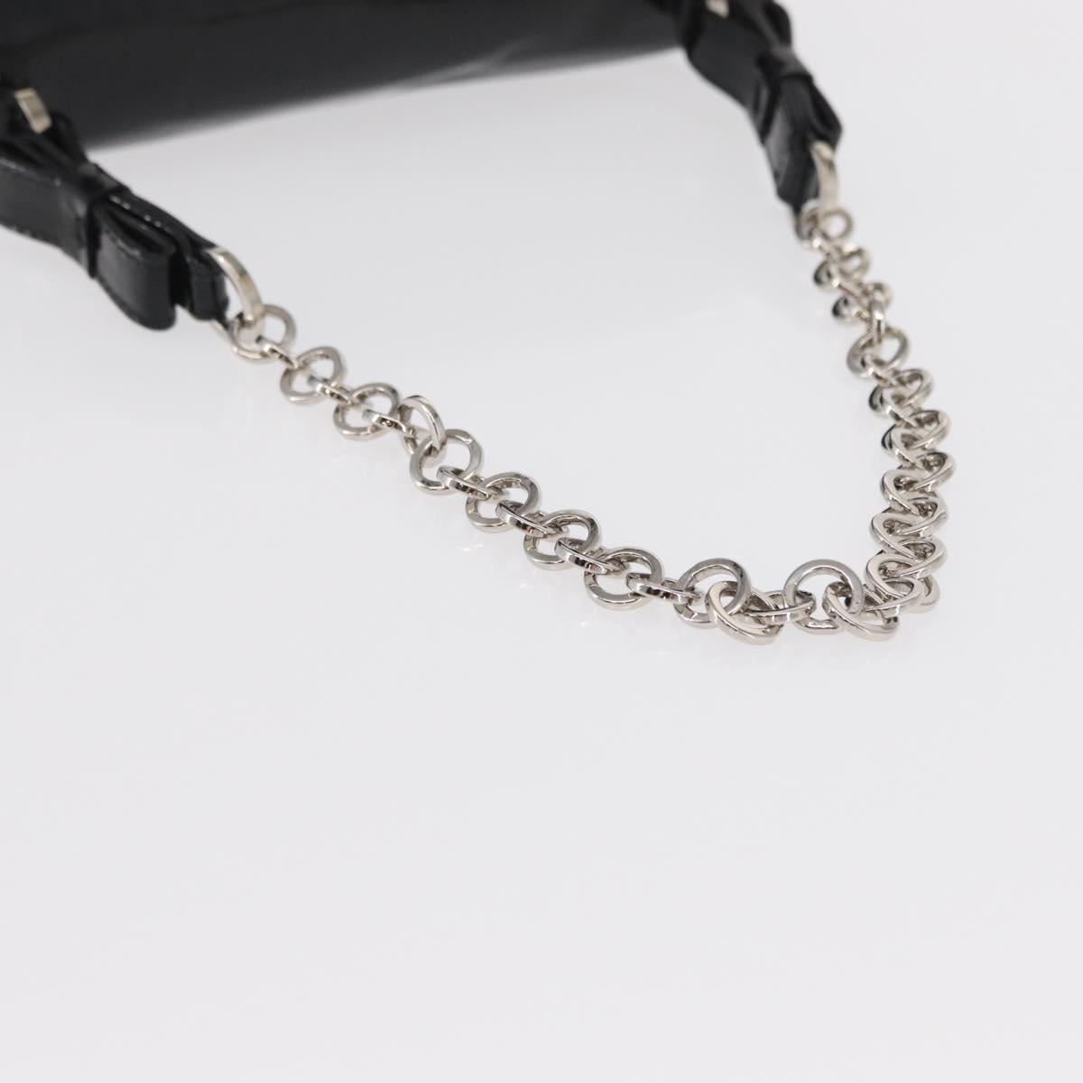 Salvatore Ferragamo Chain Gancini Shoulder Bag Enamel Black Silver Auth 143669