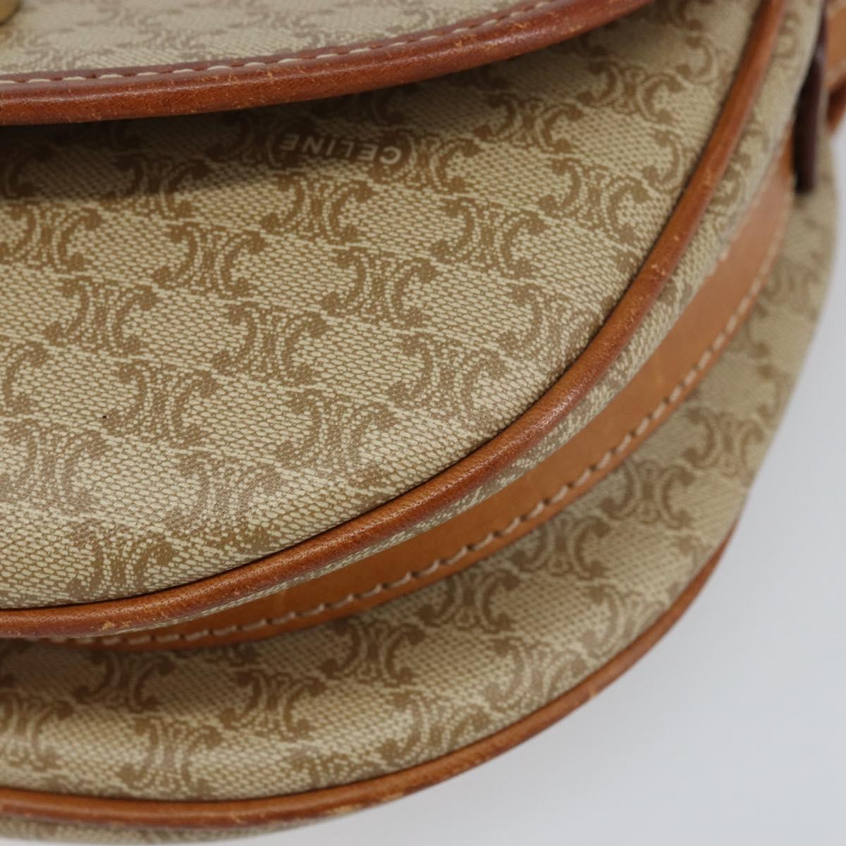 CELINE Macadam Canvas Shoulder Bag PVC Beige Gold Auth 143671